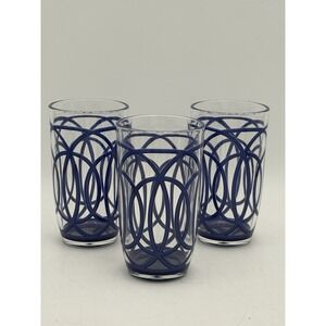 Frontgate‎ Acrylic Tumblers Set of 3 Blue Geometric Pattern 6.5" New